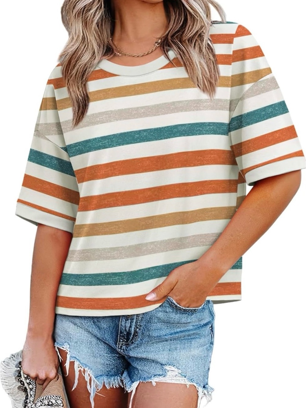 Women’s Striped Short Sleeve Tee - Cream Multi